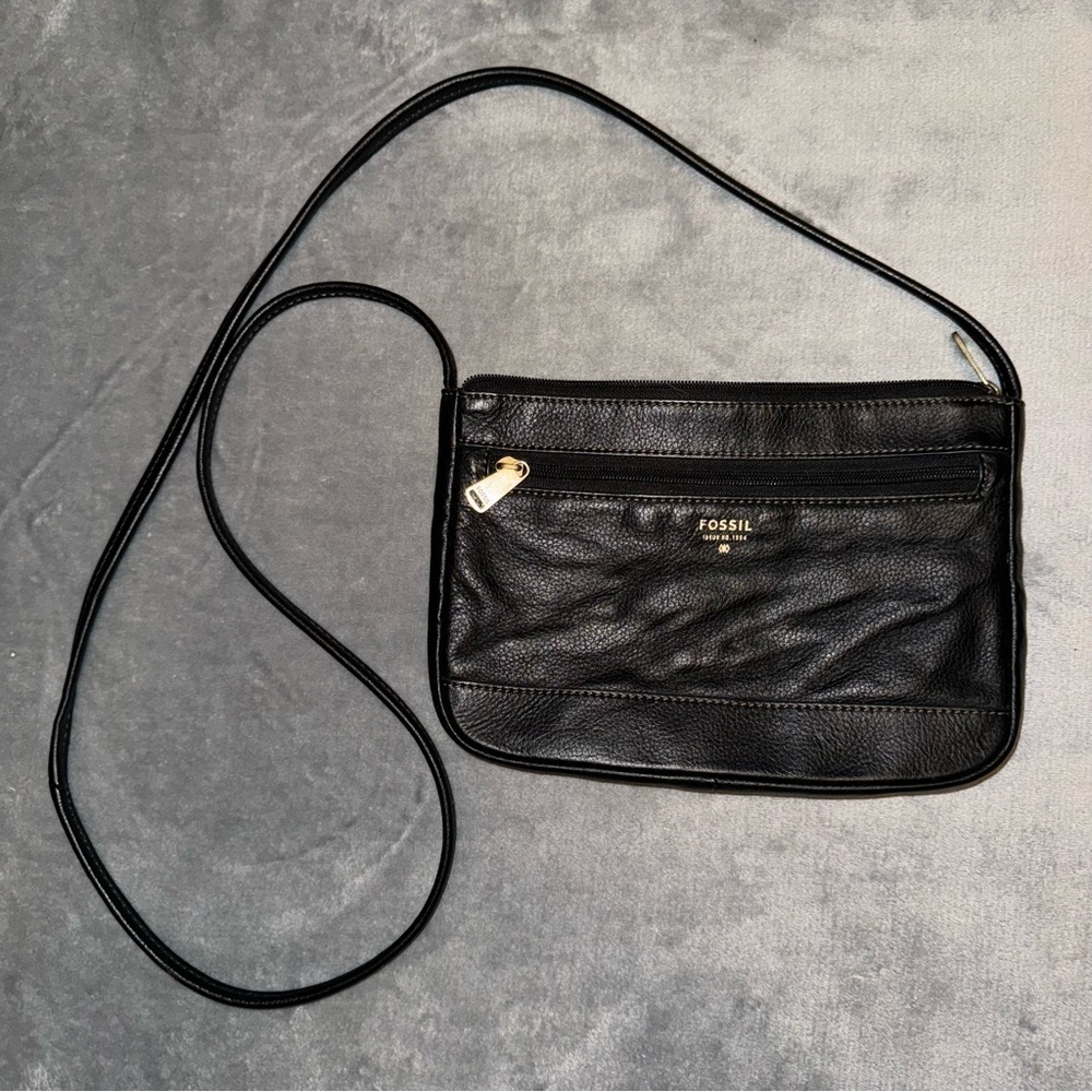 Fossil Black Cow Hide Leather Crossbody Purse